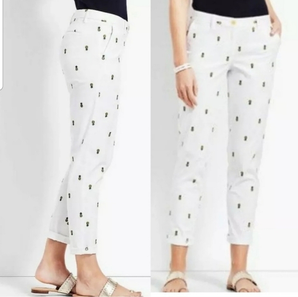 Talbots Pineapple Print Girlfriend Chino White Pants Size 8P - Picture 1 of 14